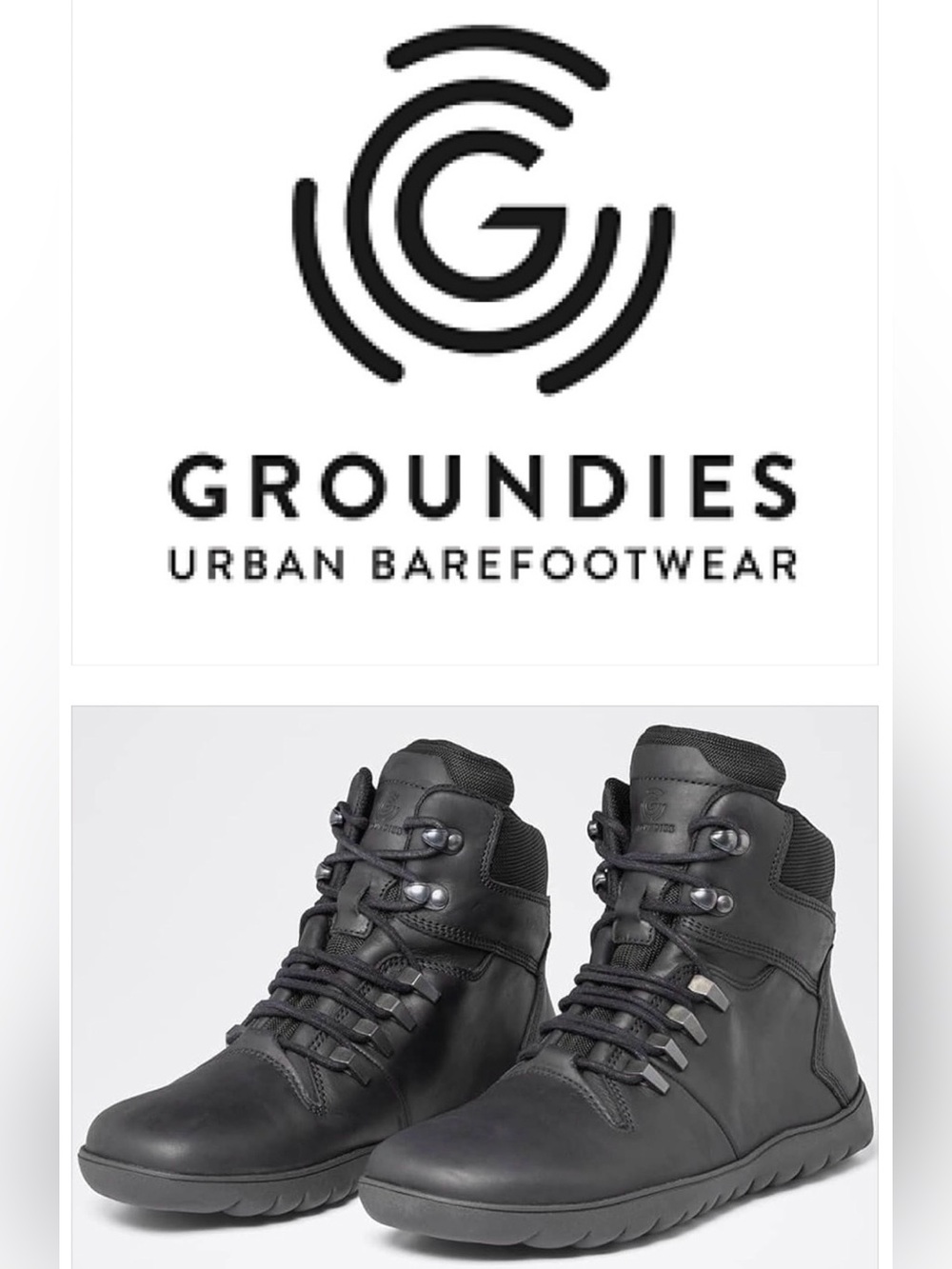 Groundies Ontario Barefoot TrueSense® GX1 Waterproof Black Leather Boot - EU 46